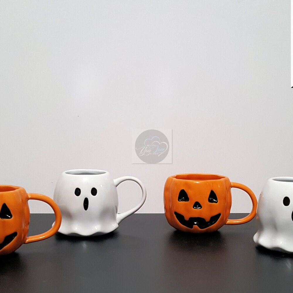 NEW RARE 4 Williams Sonoma Halloween Mugs 2 Ghost & 2 Jack O Lantern 20 OZ